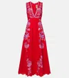 Farm Rio Womens Porcelain Garden Red Porcelain Garden V-neck Linen Midi Dress Xs