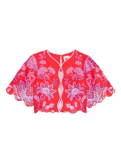 Farm Rio Porcelain Garden Floral-print Scalloped Top In Pink