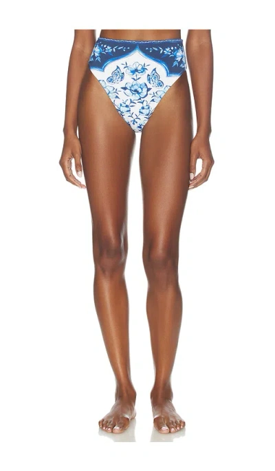 Farm Rio Porcelain Garden High Waist Bikini Bottom In Blue
