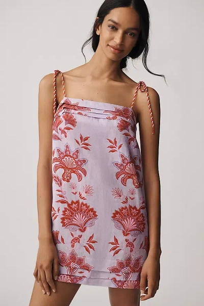 Farm Rio Porcelain Garden Lilac Linen Mini Shift Dress In Purple