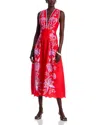 Farm Rio Womens Porcelain Garden Red Porcelain Garden V-neck Linen Midi Dress Xs In Red