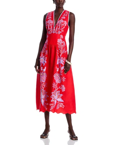 Farm Rio Porcelain Garden Linen Midi Dress