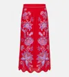Farm Rio Porcelain Garden Embroidered Scallop-hem Midi Skirt
