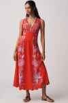 Farm Rio Womens Porcelain Garden Red Porcelain Garden V-neck Linen Midi Dress Xs