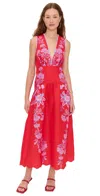 Farm Rio Womens Porcelain Garden Red Porcelain Garden V-neck Linen Midi Dress Xs In Multi