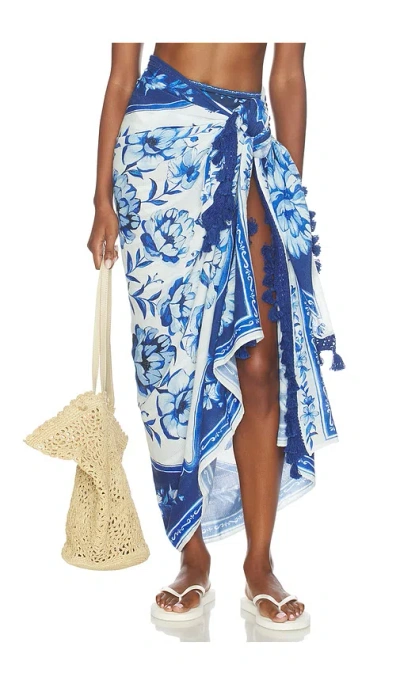 Farm Rio Porcelain Garden Sarong In Blue