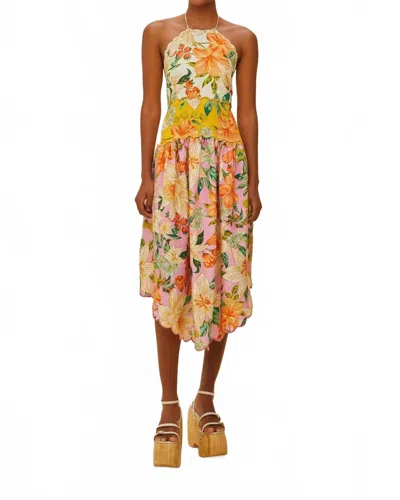 FARM RIO PREMIUM LINEN SLEEVELESS MIDI DRESS IN GUARAGARDEN MIX