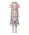 Farm Rio Midi Linen Dress With Multi-coloured Print In Multicolor