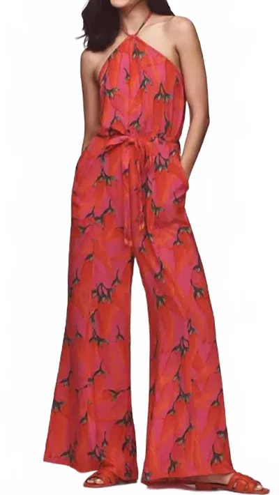 Farm Rio Print Halter Jumpsuit In Red
