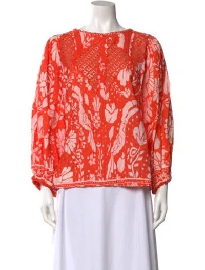 Pre-owned Farm Rio Printed Bateau Neckline Blouse In Orange