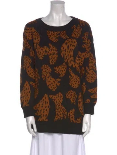 Pre-owned Farm Rio Printed Bateau Neckline Sweater In Black
