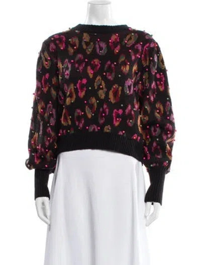 Pre-owned Farm Rio Printed Bateau Neckline Sweater In Black