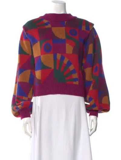 Pre-owned Farm Rio Printed Bateau Neckline Sweater In Purple