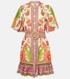 Farm Rio Printed Belted Cotton-blend Minidress
