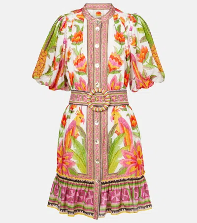 Farm Rio Printed Belted Cotton-blend Minidress In Multi