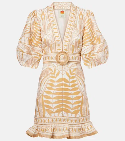 Farm Rio Printed Belted Linen Minidress In Yellow