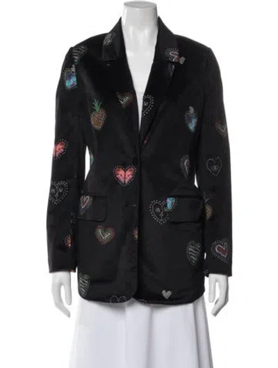 Pre-owned Farm Rio Printed Blazer In Black
