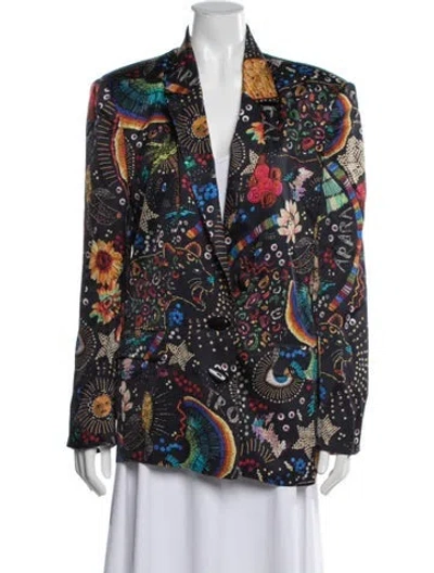 Pre-owned Farm Rio Printed Blazer In Black