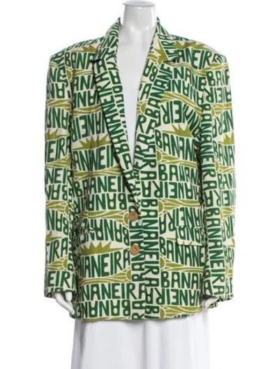 Pre-owned Farm Rio Printed Blazer In Green