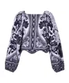 Farm Rio 'flower Leopard' Black And White Blouse With Boat Neckline And All-over Floral Print In Black