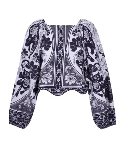 Farm Rio 'flower Leopard' Black And White Blouse With Boat Neckline And All-over Floral Print In Multicolor