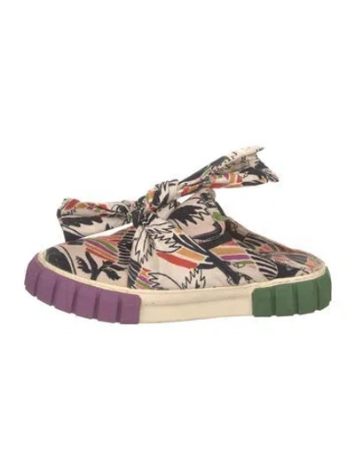 Pre-owned Farm Rio Printed Bow Accents Mules In Neutral