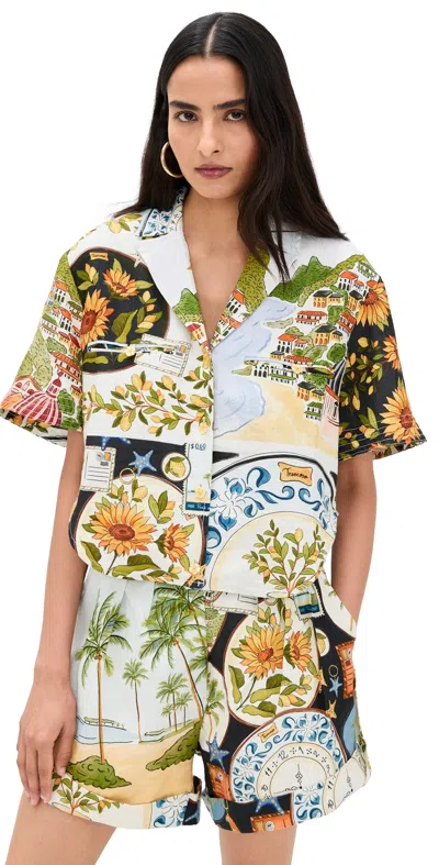 Farm Rio Printed Button Down Top Latin Trip Scarves Multicolor