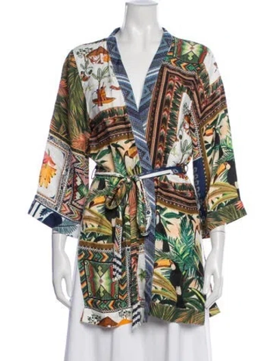 Pre-owned Farm Rio Printed Coat In Green