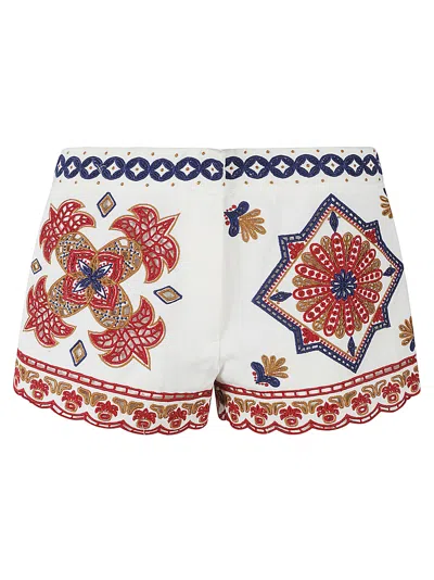 Farm Rio Marys Tiles Embroidered White Shorts