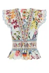 Farm Rio Off-white Greek Garden Smocked Blouse