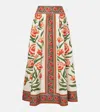 Farm Rio Pleated Floral-print Cotton-poplin Midi Skirt In Ainika Delicate Off-white