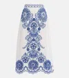 Farm Rio Printed Cotton Midi Skirt In Blue