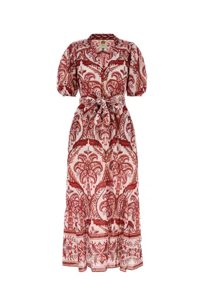 Farm Rio Printed Cotton Tropical Cameo Shirt Dress In Burgundy