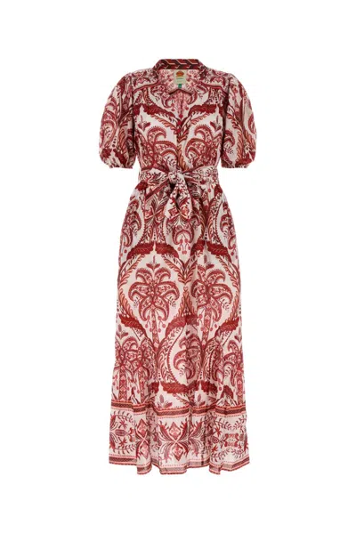 Farm Rio Printed Cotton Tropical Cameo Shirt Dress In White