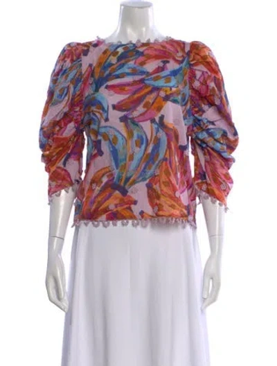 Pre-owned Farm Rio Printed Crew Neck Blouse In Multi