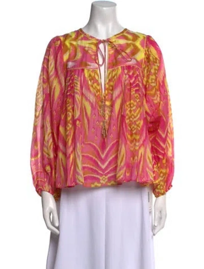 Pre-owned Farm Rio Printed Crew Neck Blouse In Pink