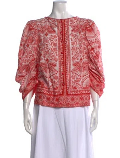 Pre-owned Farm Rio Printed Crew Neck Blouse In Red