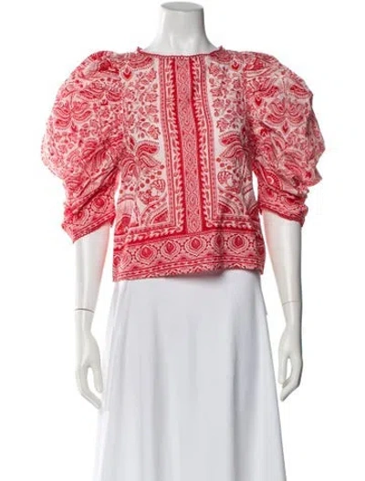 Pre-owned Farm Rio Printed Crew Neck Blouse W/ Tags In Red