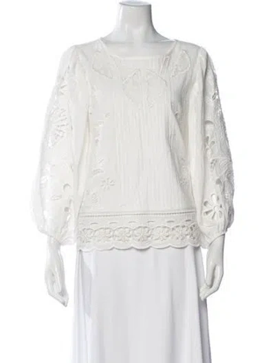 Pre-owned Farm Rio Printed Crew Neck Blouse W/ Tags In White