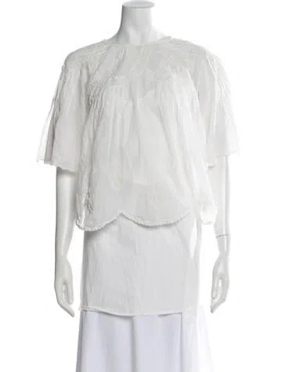 Pre-owned Farm Rio Printed Crew Neck Blouse In White