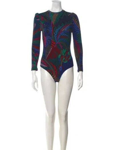 Pre-owned Farm Rio Printed Crew Neck Bodysuit In Black