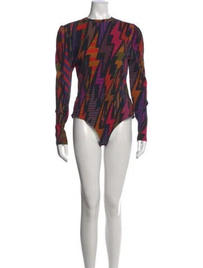 Pre-owned Farm Rio Printed Crew Neck Bodysuit In Blue
