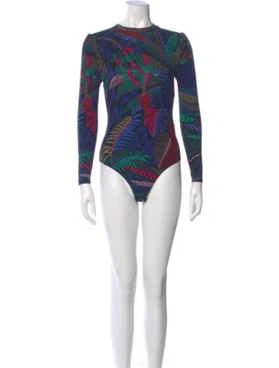 Pre-owned Farm Rio Printed Crew Neck Bodysuit In Brown