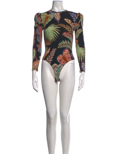 Pre-owned Farm Rio Printed Crew Neck Bodysuit In Multicolor