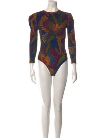 Pre-owned Farm Rio Printed Crew Neck Bodysuit In Multicolor