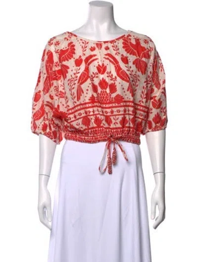 Pre-owned Farm Rio Printed Crew Neck Crop Top In Red