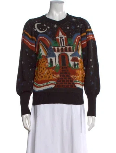 Pre-owned Farm Rio Printed Crew Neck Sweater In Black