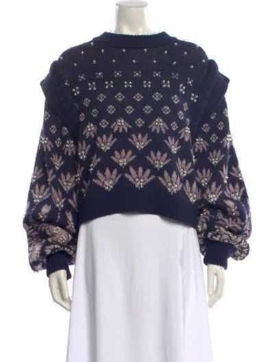 Pre-owned Farm Rio Printed Crew Neck Sweater In Blue