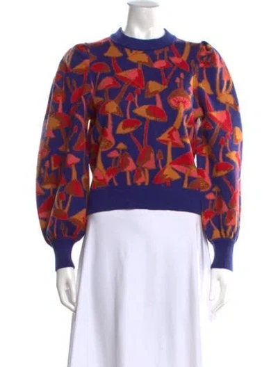 Pre-owned Farm Rio Printed Crew Neck Sweater In Blue