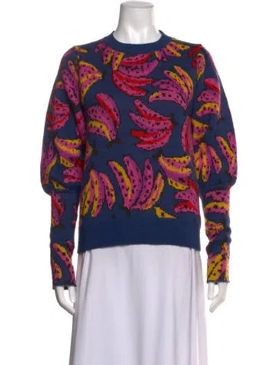 Pre-owned Farm Rio Printed Crew Neck Sweater In Blue
